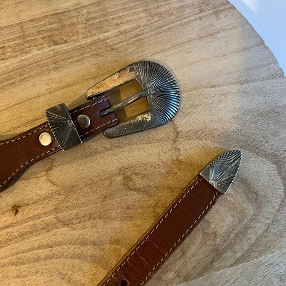 Leegin 1990 USA Brown Genuine Leather Animal Studded Western Belt Size Small - Picture 10 of 15